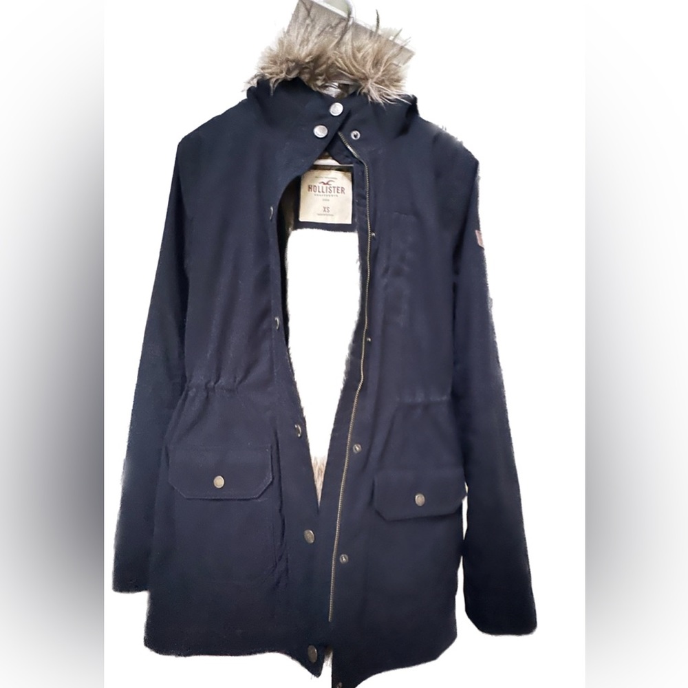 Hollister Heritage Sherpa Lined Parka Coat blue size XS - Picture 11 of 15